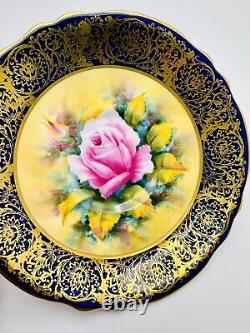 Paragon Hand Painted Pink Cabbage Rose Gold Gilt Cobalt Blue Cup & Saucer Teacup