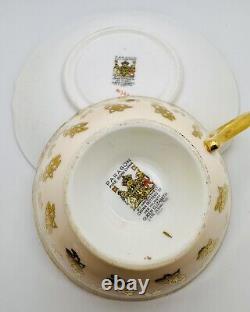Paragon Hand Painted Pink Cabbage Rose Gold Gilt Cobalt Blue Cup & Saucer Teacup