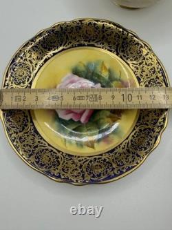Paragon Hand Painted Rose Teacup Saucer Cobalt & Gold Gilt Signed A360