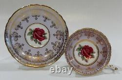 Paragon JOHNSON FLOATING DARK RED ROSE CUP & SAUCER Lilac Purple & Gold Filigree