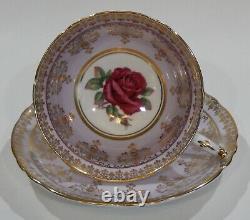 Paragon JOHNSON FLOATING DARK RED ROSE CUP & SAUCER Lilac Purple & Gold Filigree