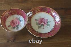 Paragon Large Cabbage Floating Rose Red Burgundy Gold Teacup Tea cup Saucer