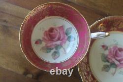 Paragon Large Cabbage Floating Rose Red Burgundy Gold Teacup Tea cup Saucer