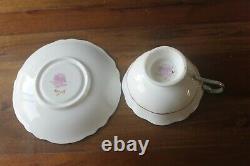 Paragon Large Cabbage Pink Roses on Black Blue Teacup Tea Cup Saucer gold 1