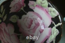 Paragon Large Cabbage Pink Roses on Black Blue Teacup Tea Cup Saucer gold 2