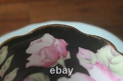 Paragon Large Cabbage Pink Roses on Black Blue Teacup Tea Cup Saucer gold 2