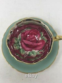 Paragon Large Floating Red Rose Center Silver Gold Trim Cup & Saucer