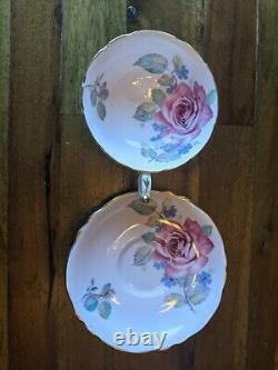 Paragon Large Pink Cabbage Rose gold Teacup Tea Cup Saucer set flowers