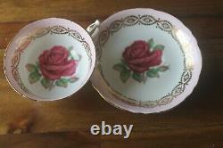 Paragon Large Red Cabbage Johnson Rose Pink Gold Trim Teacup Tea cup Saucer