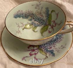 Paragon Lilac 36496/2 Double Warrant Green Background Gold Trim Cup & Saucer Set