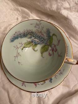 Paragon Lilac 36496/2 Double Warrant Green Background Gold Trim Cup & Saucer Set