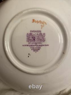 Paragon Lilac 36496/2 Double Warrant Green Background Gold Trim Cup & Saucer Set