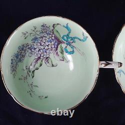 Paragon Lilac S6572/3 Double Warrant Green Background Gold Trim Cup & Saucer Set