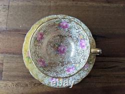 Paragon Miniature Demitasse Gold Lace Rose Teacup Tea cup saucer Yellow Blue