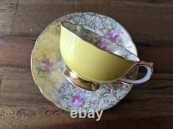 Paragon Miniature Demitasse Gold Lace Rose Teacup Tea cup saucer Yellow Blue