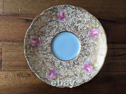 Paragon Miniature Demitasse Gold Lace Rose Teacup Tea cup saucer Yellow Blue