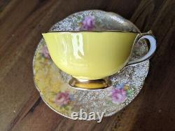 Paragon Miniature Demitasse Gold Lace Rose Teacup Tea cup saucer Yellow Blue