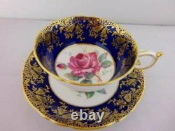 Paragon One rose blooming blue gold tea cup & saucer Vintage