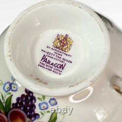 Paragon Pale Green Gold Tea Cup & Saucer Pink Cabbage Rose Grapes Fruit Lace