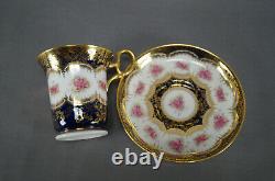 Paragon Pink Roses Cobalt & Gold Empire Form Chocolate Cup & Saucer Circa 1907