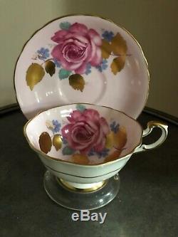 Paragon Pink Tea Cup Saucer Large Rose Heavy Gold Leaf