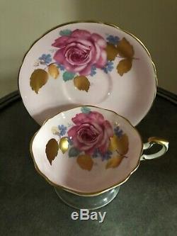 Paragon Pink Tea Cup Saucer Large Rose Heavy Gold Leaf