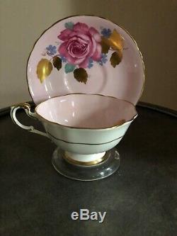 Paragon Pink Tea Cup Saucer Large Rose Heavy Gold Leaf