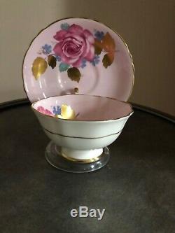 Paragon Pink Tea Cup Saucer Large Rose Heavy Gold Leaf