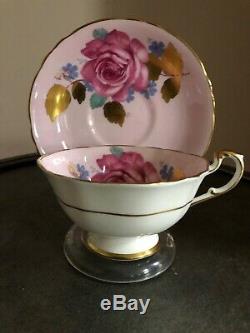 Paragon Pink Tea Cup Saucer Large Rose Heavy Gold Leaf