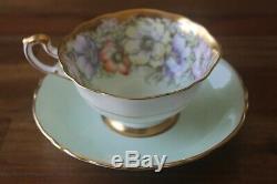 Paragon Poppy Anemone garland Gold Mint Green Teacup Tea cup Saucer