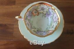 Paragon Poppy Anemone garland Gold Mint Green Teacup Tea cup Saucer