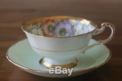 Paragon Poppy Anemone garland Gold Mint Green Teacup Tea cup Saucer