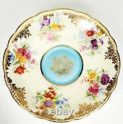 Paragon Porcelain Tea Cup & Saucer Gold Teal Wildflowers Floral RARE