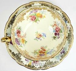 Paragon Porcelain Tea Cup & Saucer Gold Teal Wildflowers Floral RARE