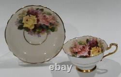 Paragon RED PINK YELLOW ROSE TRIO CUP & SAUCER Set c1938-52 Heavy Gold Gilding