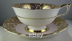 Paragon Red Rose On Pink Cup & Saucer Extensive Gold Filigree 1938-1952 Minty
