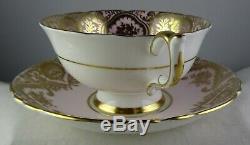 Paragon Red Rose On Pink Cup & Saucer Extensive Gold Filigree 1938-1952 Minty