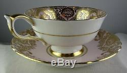 Paragon Red Rose On Pink Cup & Saucer Extensive Gold Filigree 1938-1952 Minty