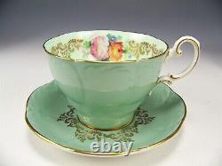 Paragon Roses Flower Gold Turquoise Tea Cups & Saucers Teacups