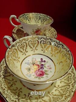 Paragon Set Of Two Cups and Saucers Flower, Gold Gilt, To Her Majesty the Queen