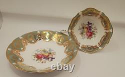 Paragon Tea Cup And Saucer, Quatrefoil Shape, Pale Green Filigree Gold VTG 60's
