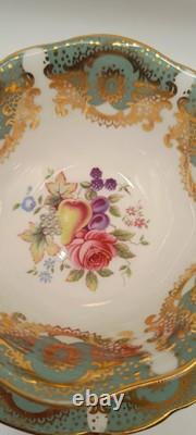 Paragon Tea Cup And Saucer, Quatrefoil Shape, Pale Green Filigree Gold VTG 60's