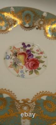 Paragon Tea Cup And Saucer, Quatrefoil Shape, Pale Green Filigree Gold VTG 60's