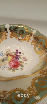 Paragon Tea Cup And Saucer, Quatrefoil Shape, Pale Green Filigree Gold VTG 60's