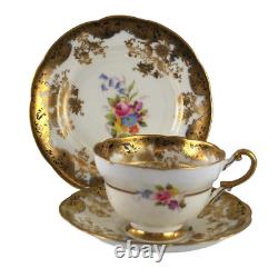 Paragon Trio Cup Saucer Plate Hand Painted Floral Gold Vintage 1930s