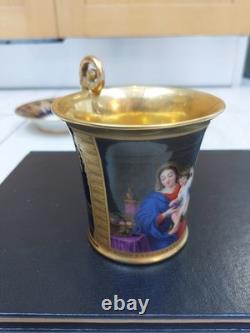 Paris (Darte Freres) porcelain Gold Ground Cup and Saucer with finely painted p
