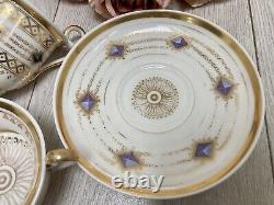 Paris Porcelain Trio Tea Cup, Saucer, Coffee Cup Antique Vintage Gold c. 1840