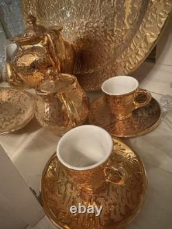Park Ave 22KT Weeping Gold plated 9 piece coffee/tea Set. RARE. VINTAGE