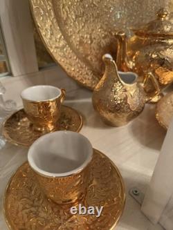 Park Ave 22KT Weeping Gold plated 9 piece coffee/tea Set. RARE. VINTAGE