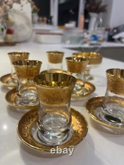 Pasabahçe Turkish Gold Tea Cups & Saucers & Sugar Bowls